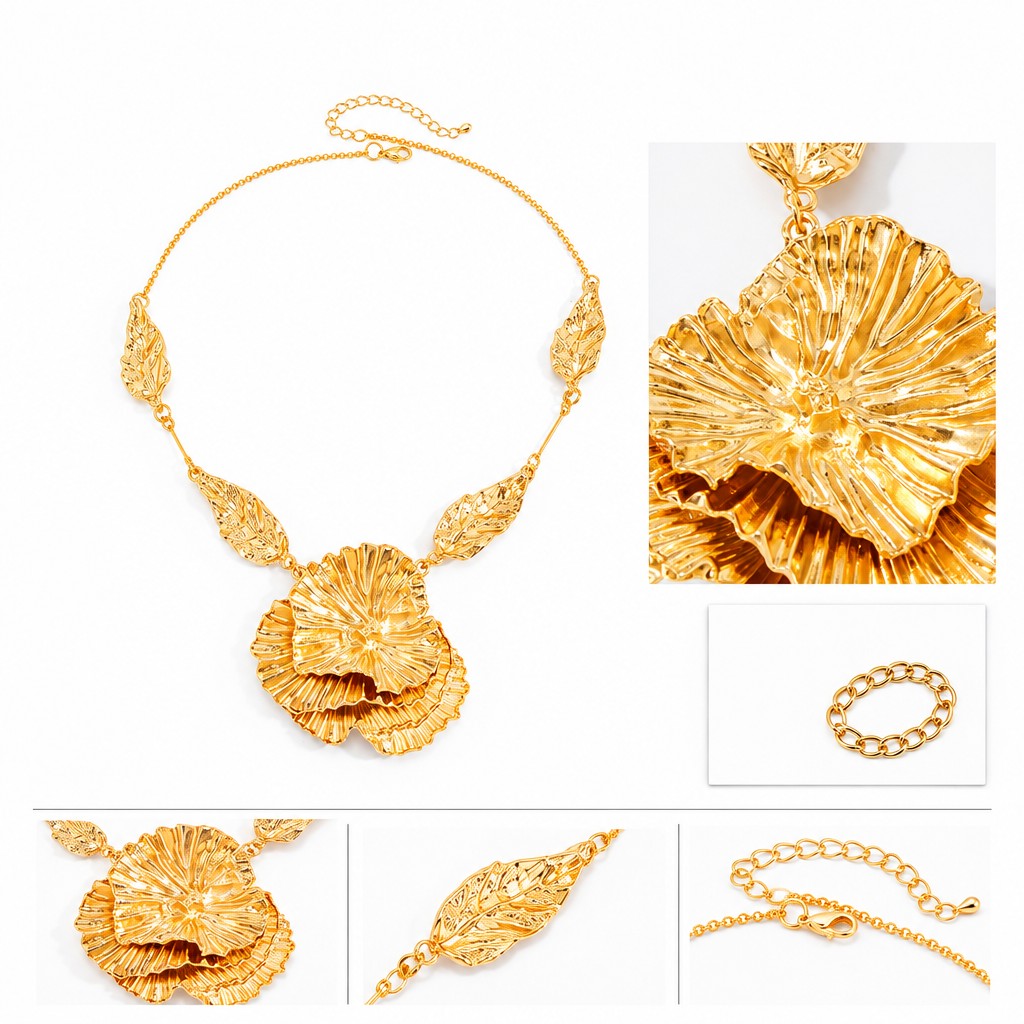 Classy Textured Floral Leaf Statement Necklace