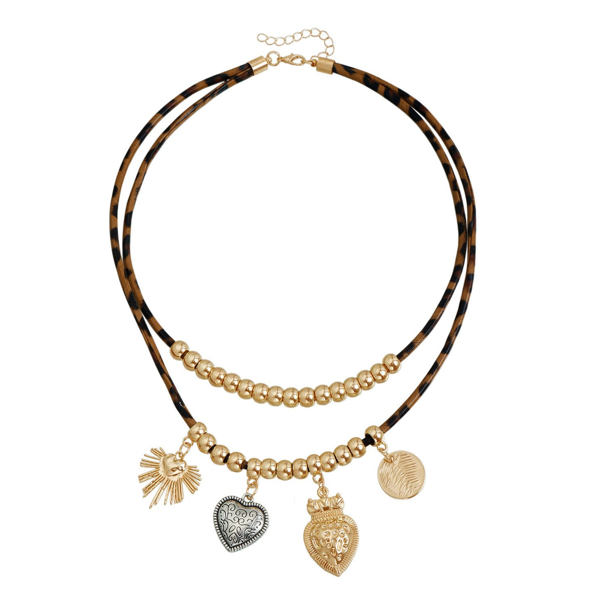 Boho Leopard Print Layered Charm Necklace