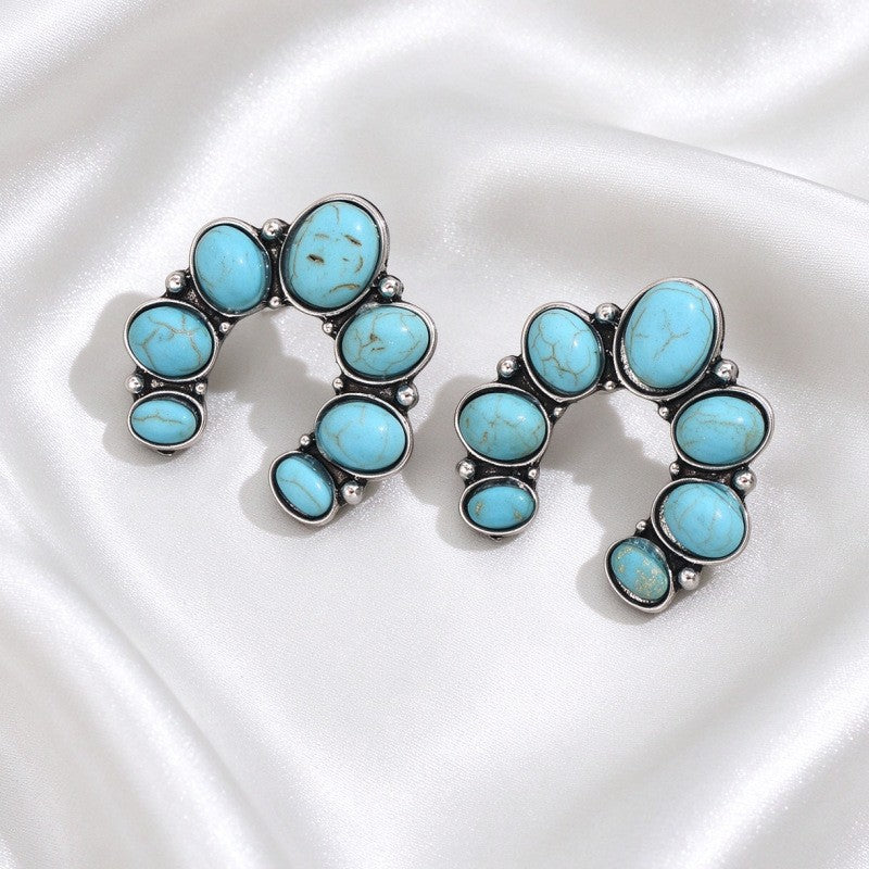 Boho Vintage Turquoise Arch Stud Earrings