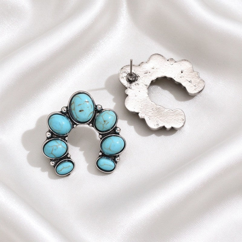 Boho Vintage Turquoise Arch Stud Earrings