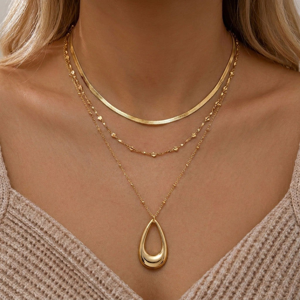Classy Layered Teardrop Gem Necklace
