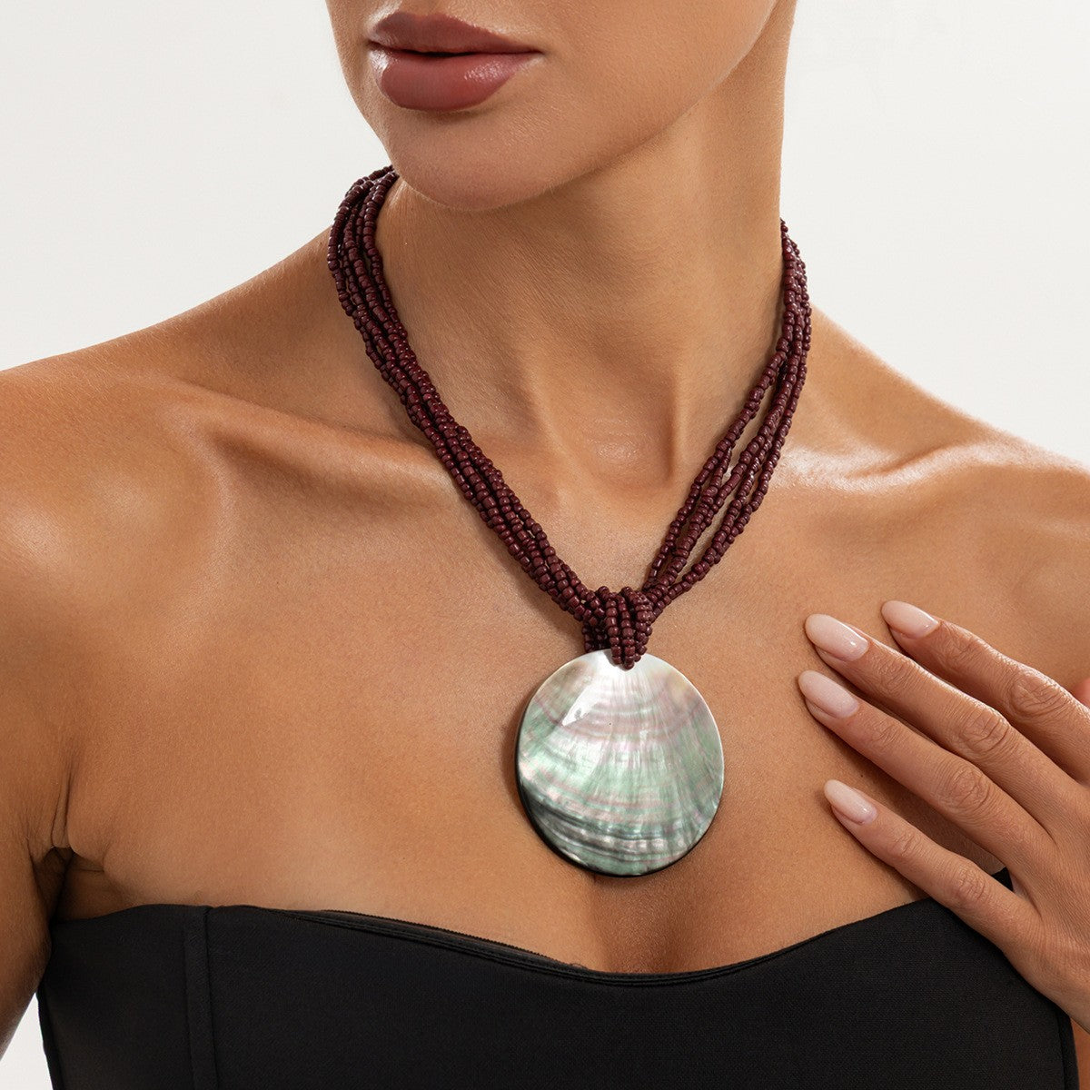 Boho Iridescent Shell Disc Necklace
