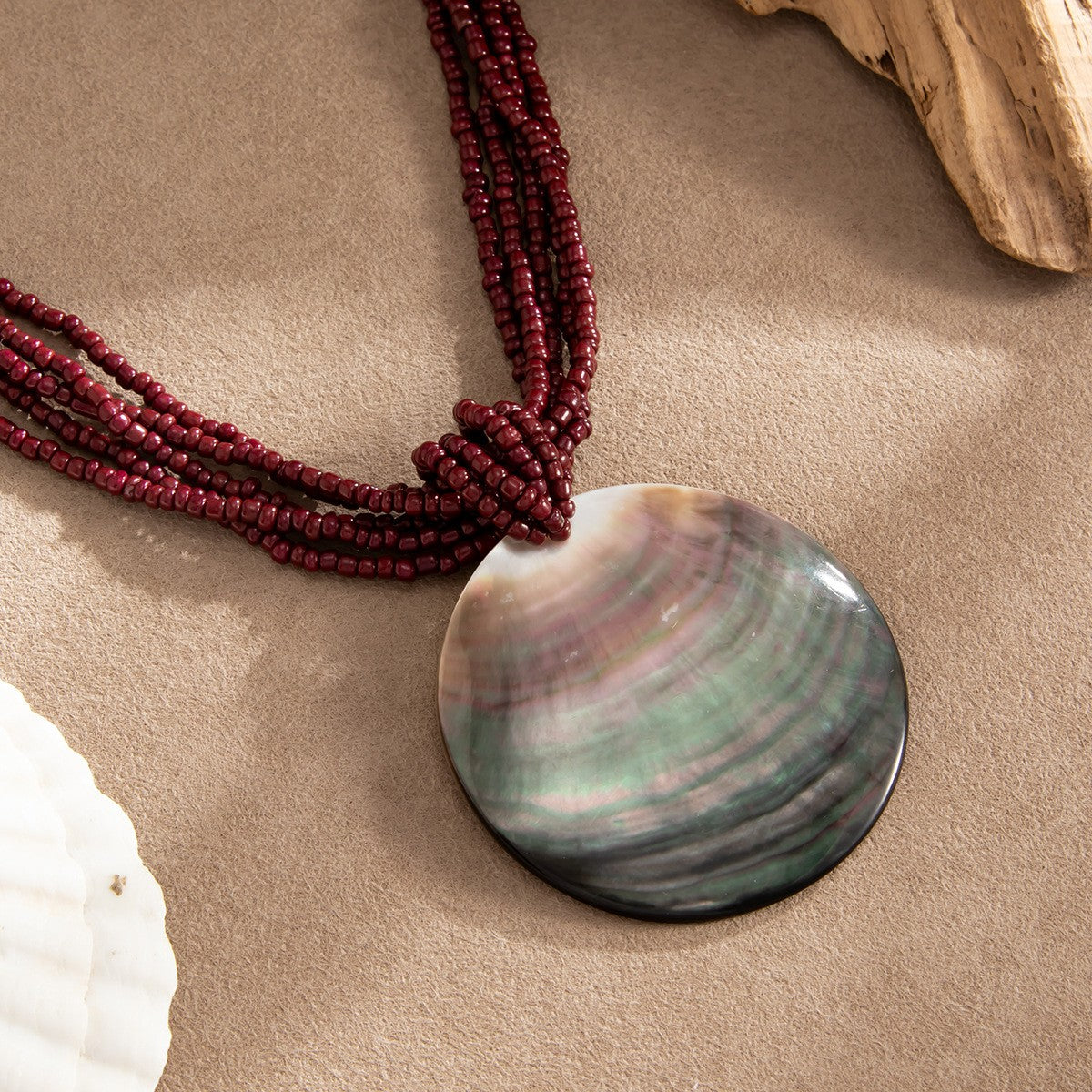 Boho Iridescent Shell Disc Necklace
