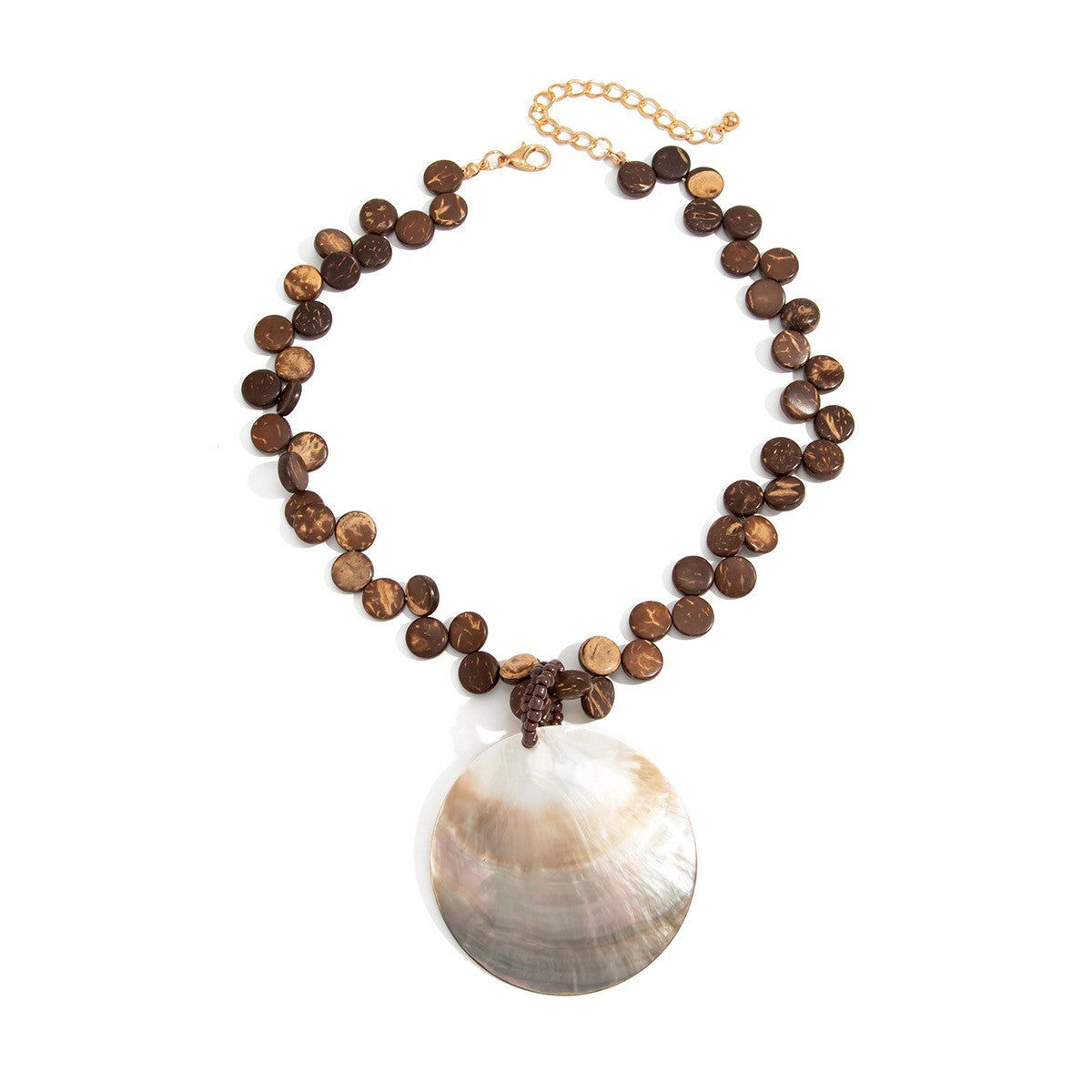 Boho Iridescent Shell Disc Necklace