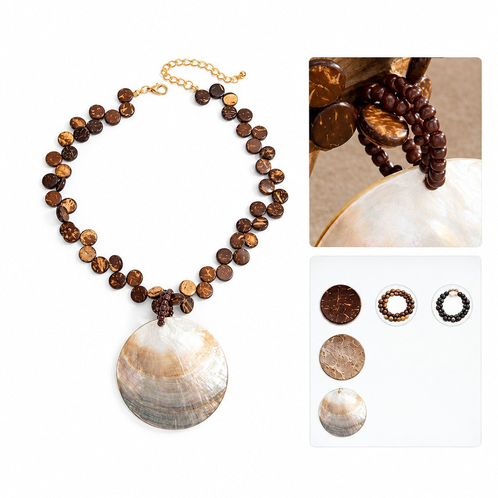 Boho Iridescent Shell Disc Necklace