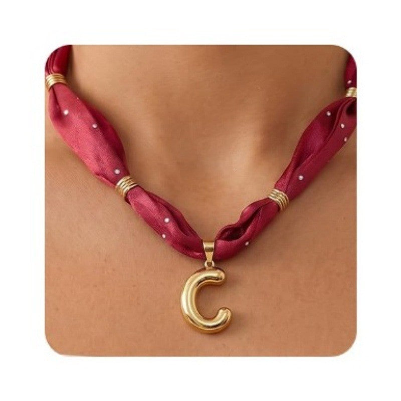 Elegant Burgundy Scarf Initial Necklace