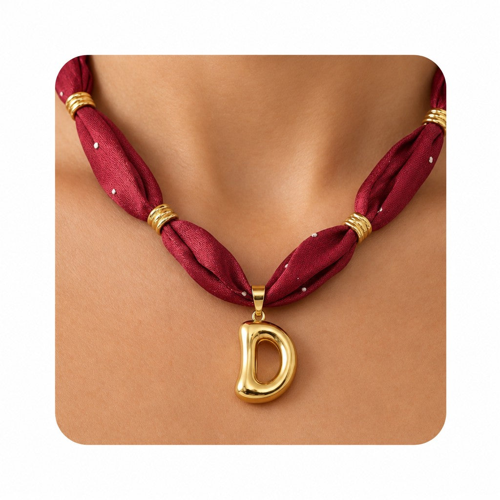 Elegant Burgundy Scarf Initial Necklace