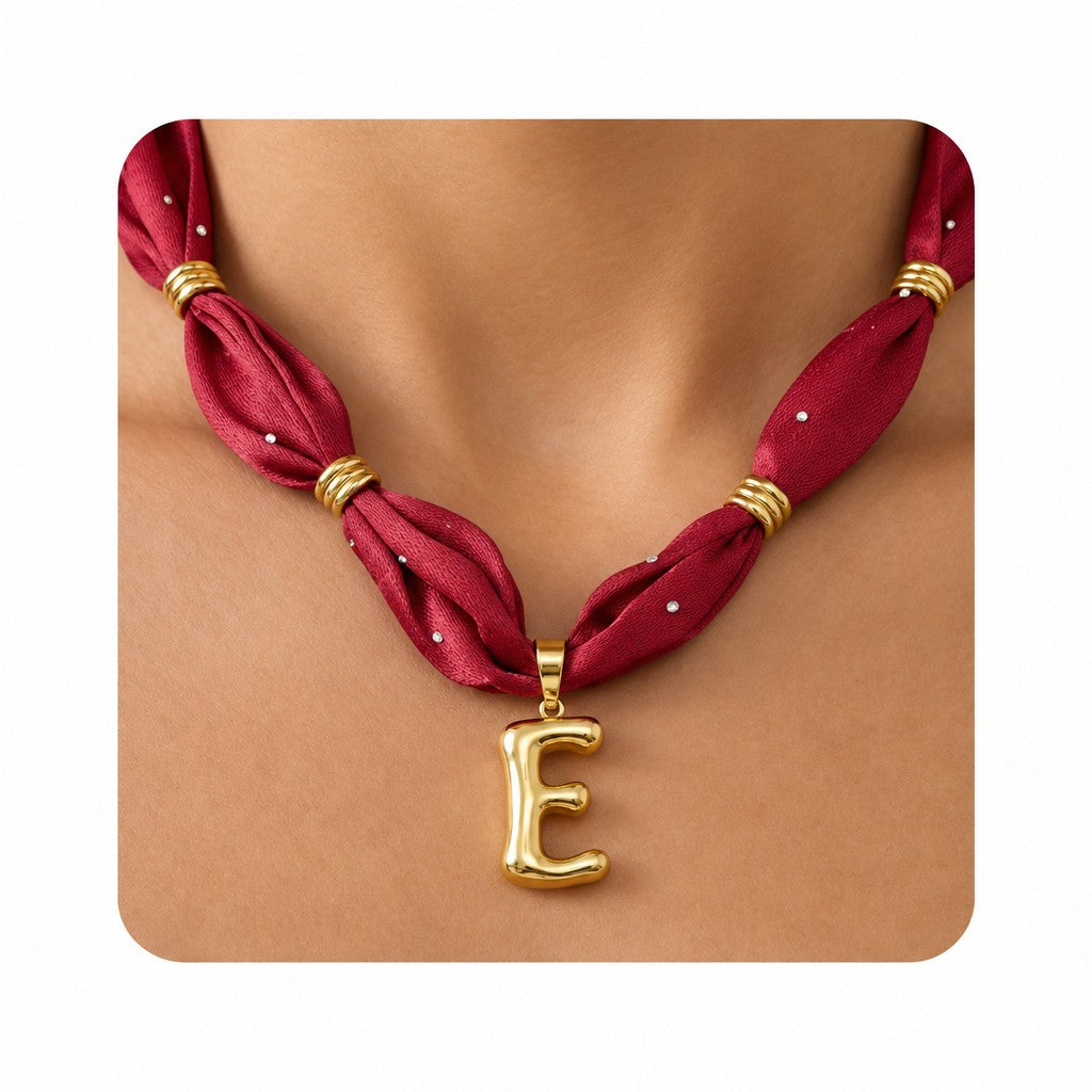 Elegant Burgundy Scarf Initial Necklace