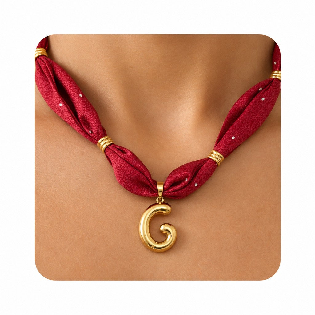 Elegant Burgundy Scarf Initial Necklace