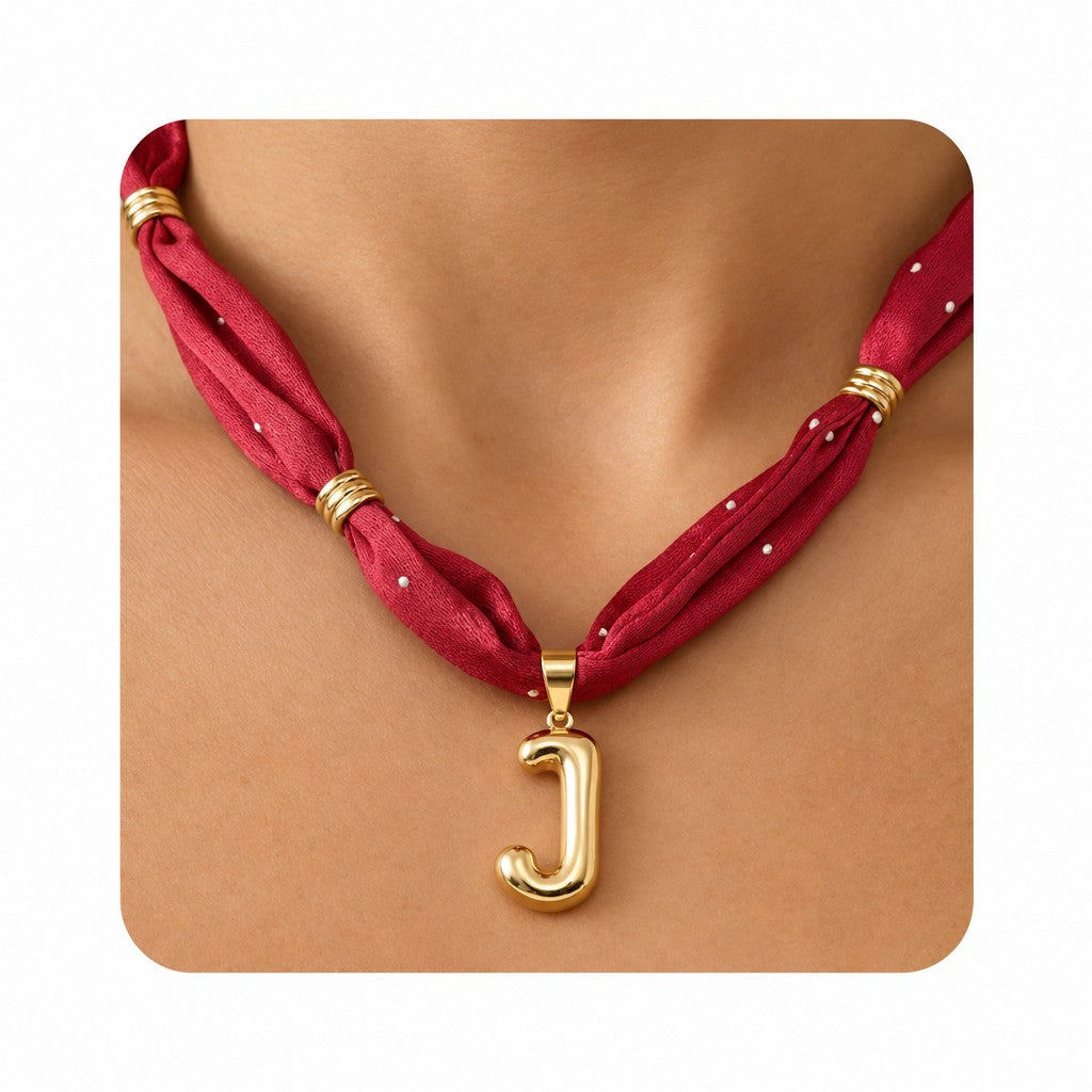 Elegant Burgundy Scarf Initial Necklace