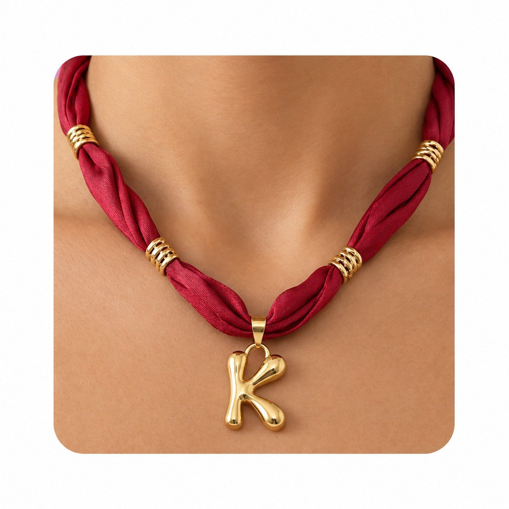 Elegant Burgundy Scarf Initial Necklace