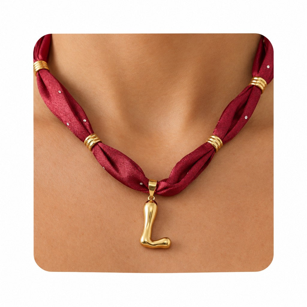 Elegant Burgundy Scarf Initial Necklace