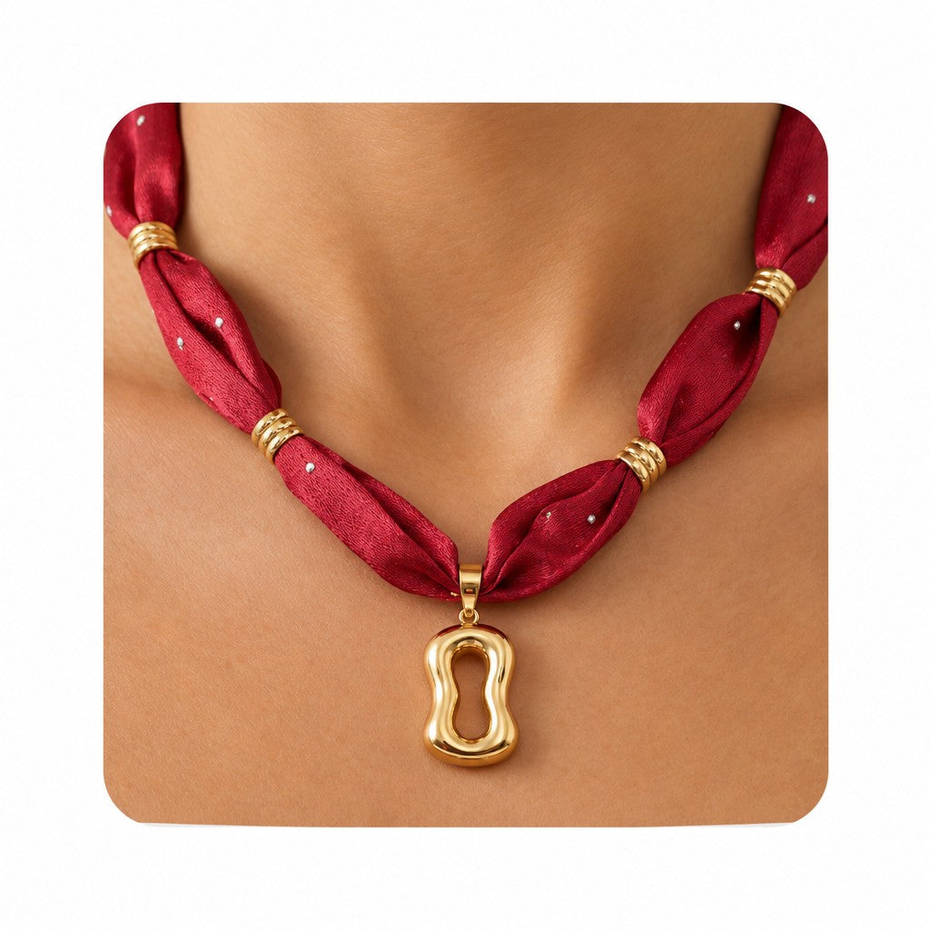 Elegant Burgundy Scarf Initial Necklace
