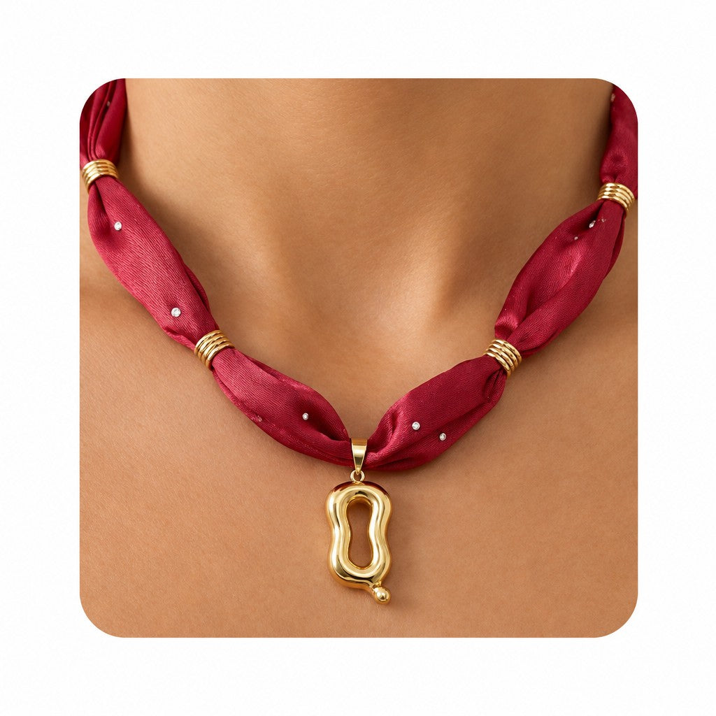 Elegant Burgundy Scarf Initial Necklace