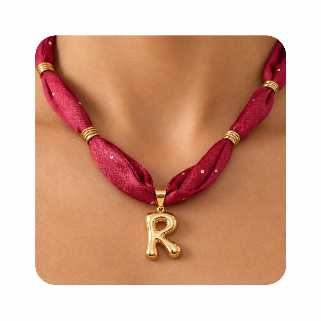 Elegant Burgundy Scarf Initial Necklace
