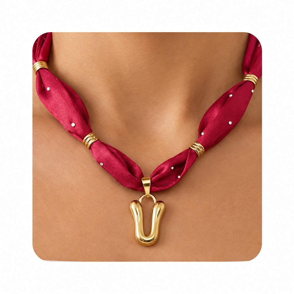 Elegant Burgundy Scarf Initial Necklace