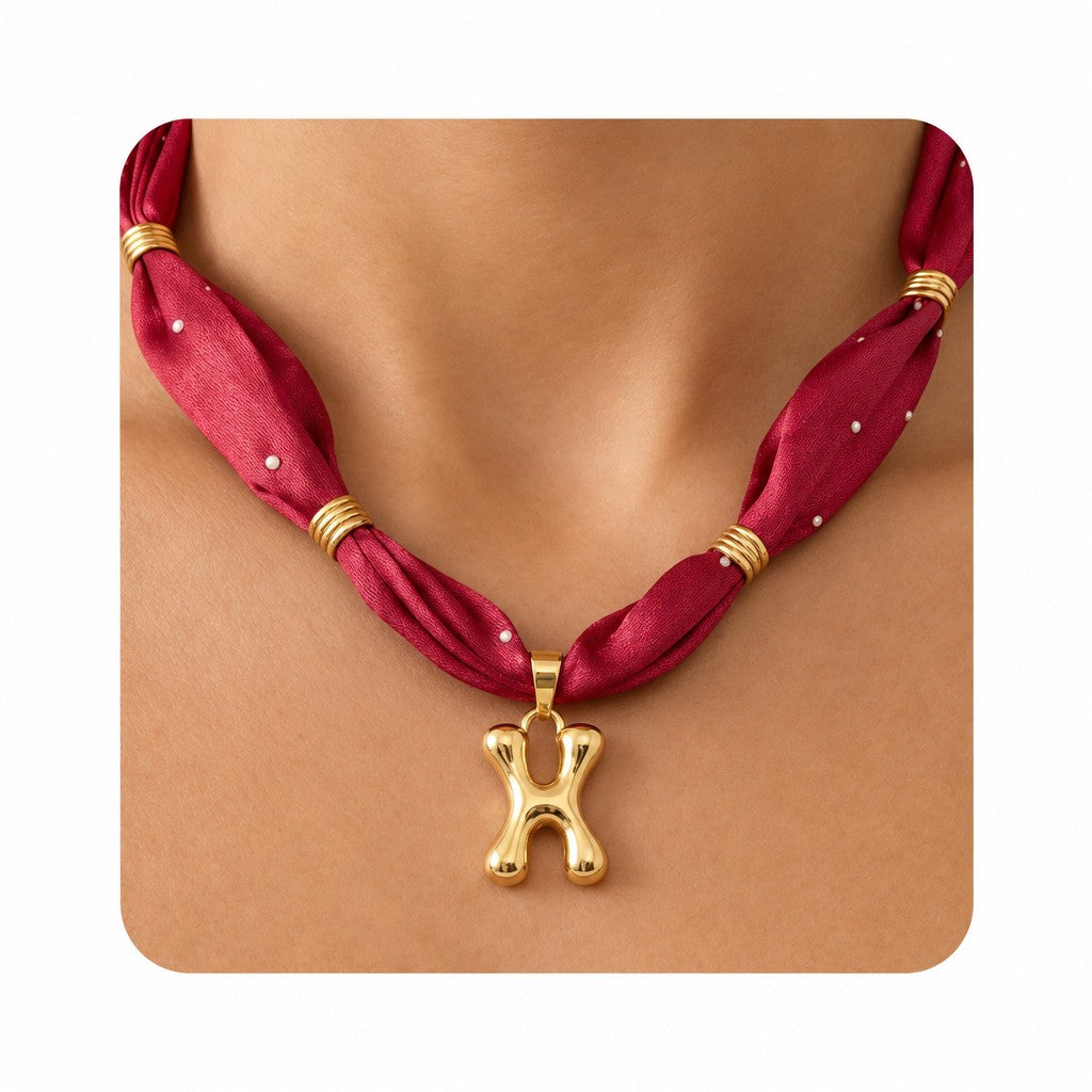 Elegant Burgundy Scarf Initial Necklace