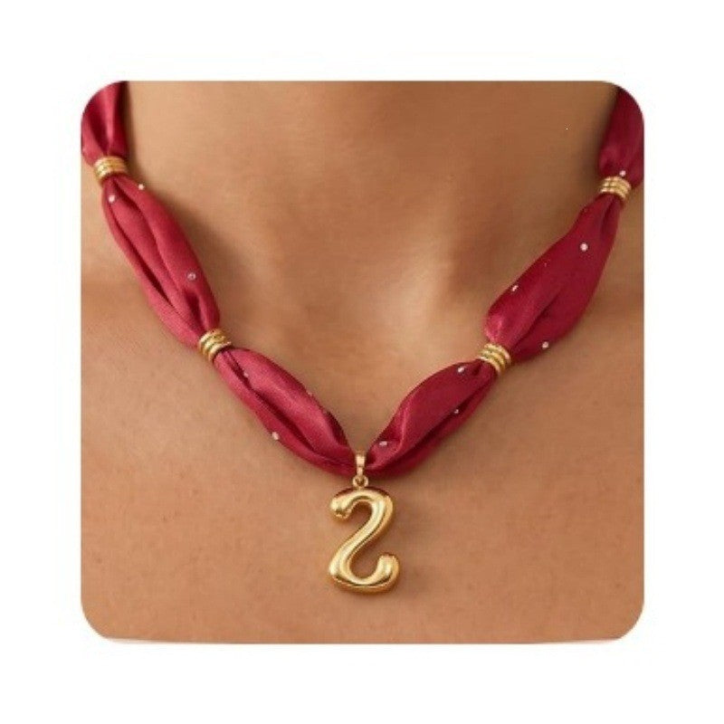 Elegant Burgundy Scarf Initial Necklace