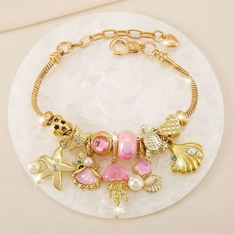 Romantic Ocean Starfish & Shell Charm Bracelet