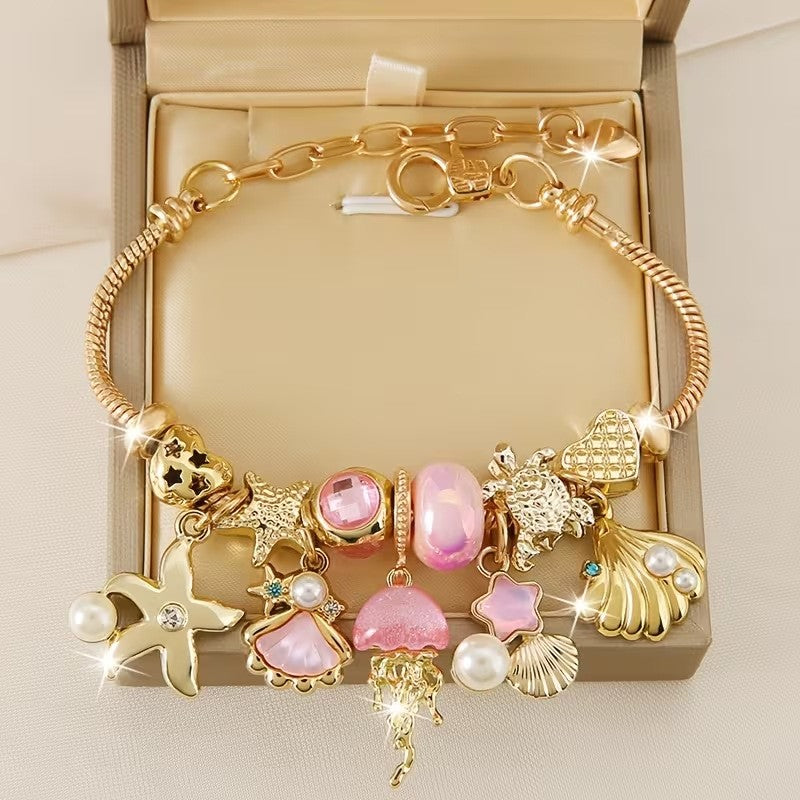 Romantic Ocean Starfish & Shell Charm Bracelet