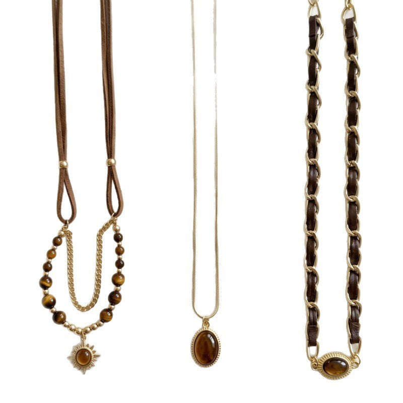 Boho Tiger Eye Sun & Bead Layered Necklace