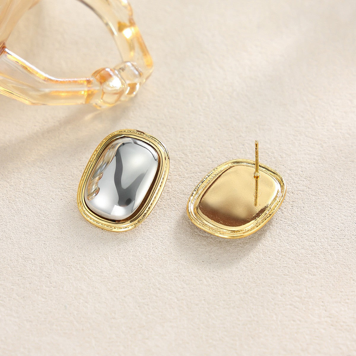 18k Classy Geometric Mirror Stud Earrings