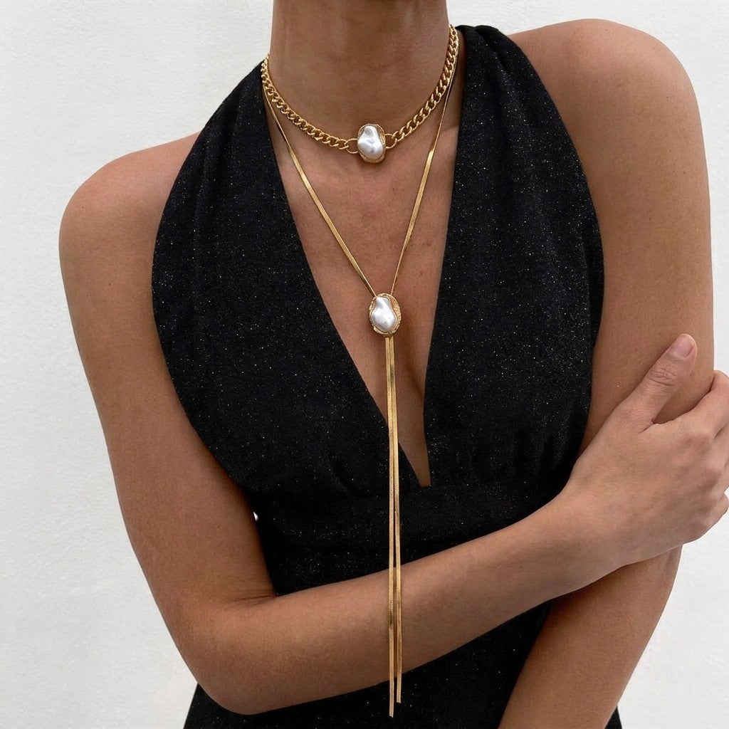 Classy Layered Faux Pearl Tassel Necklace
