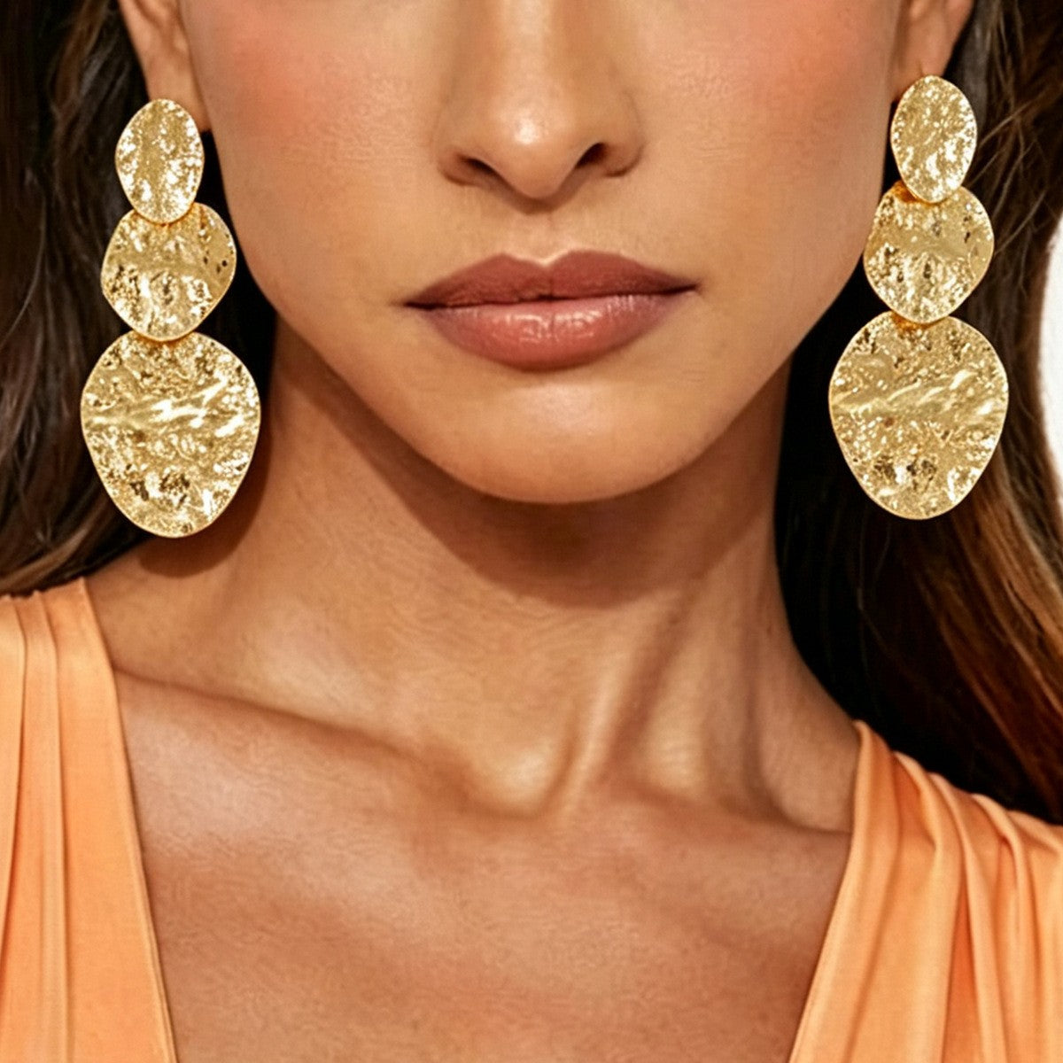 Classy Hammered Triple Disc Drop Earrings