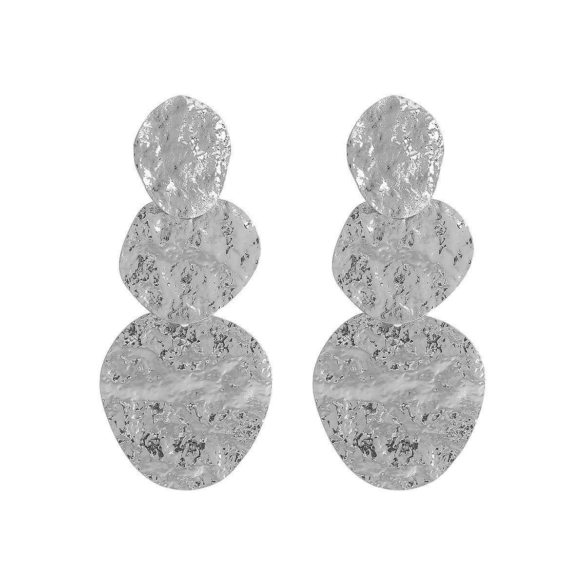Classy Hammered Triple Disc Drop Earrings