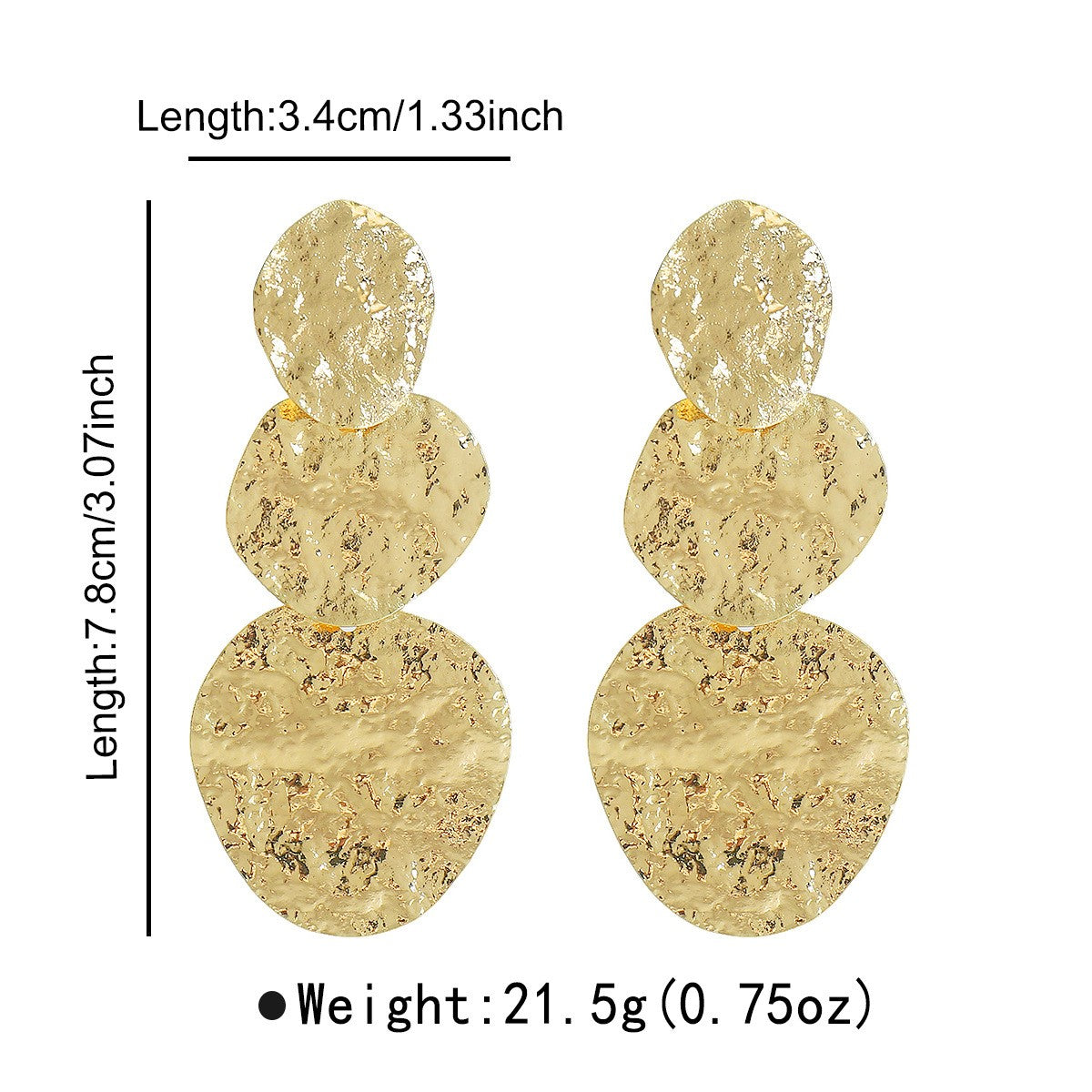 Classy Hammered Triple Disc Drop Earrings