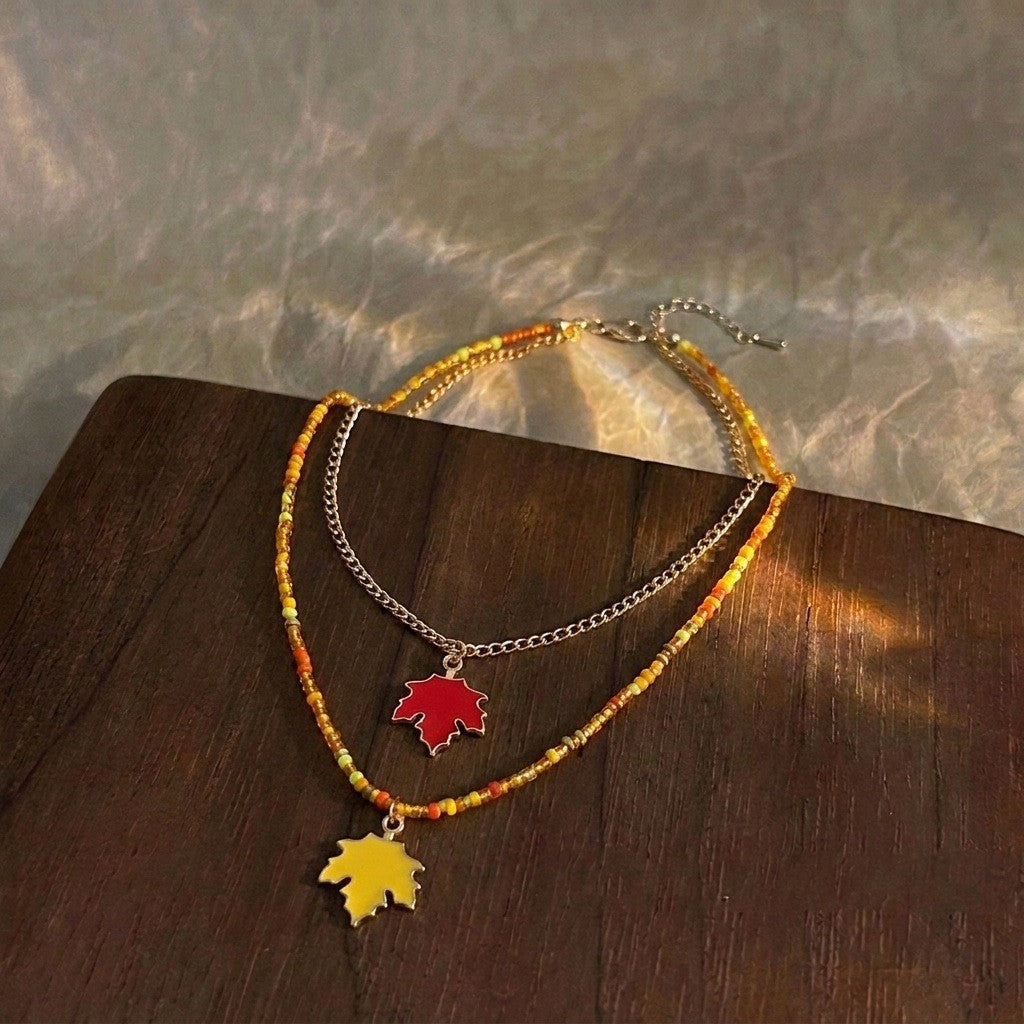 Boho Colorful Bead Maple Leaf Necklace