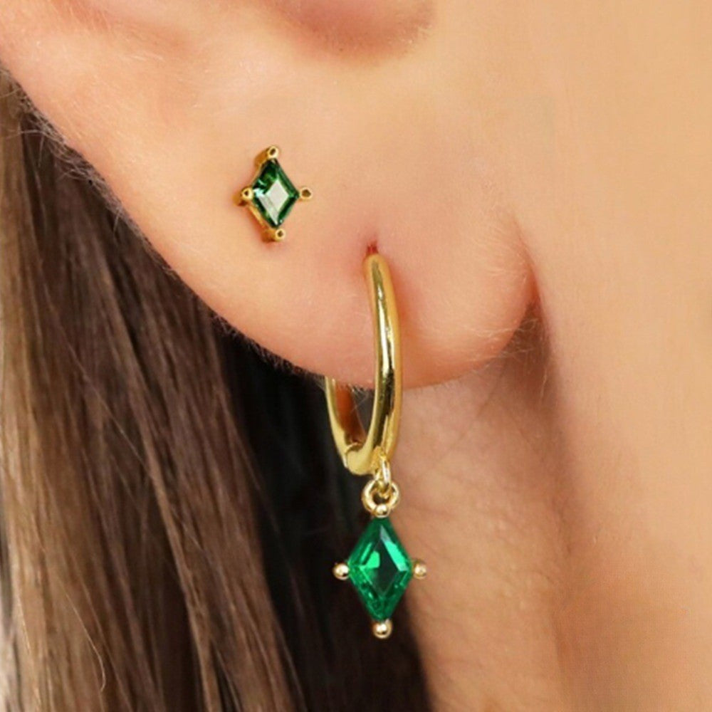 Dainty Green Rhombus Huggie Earrings
