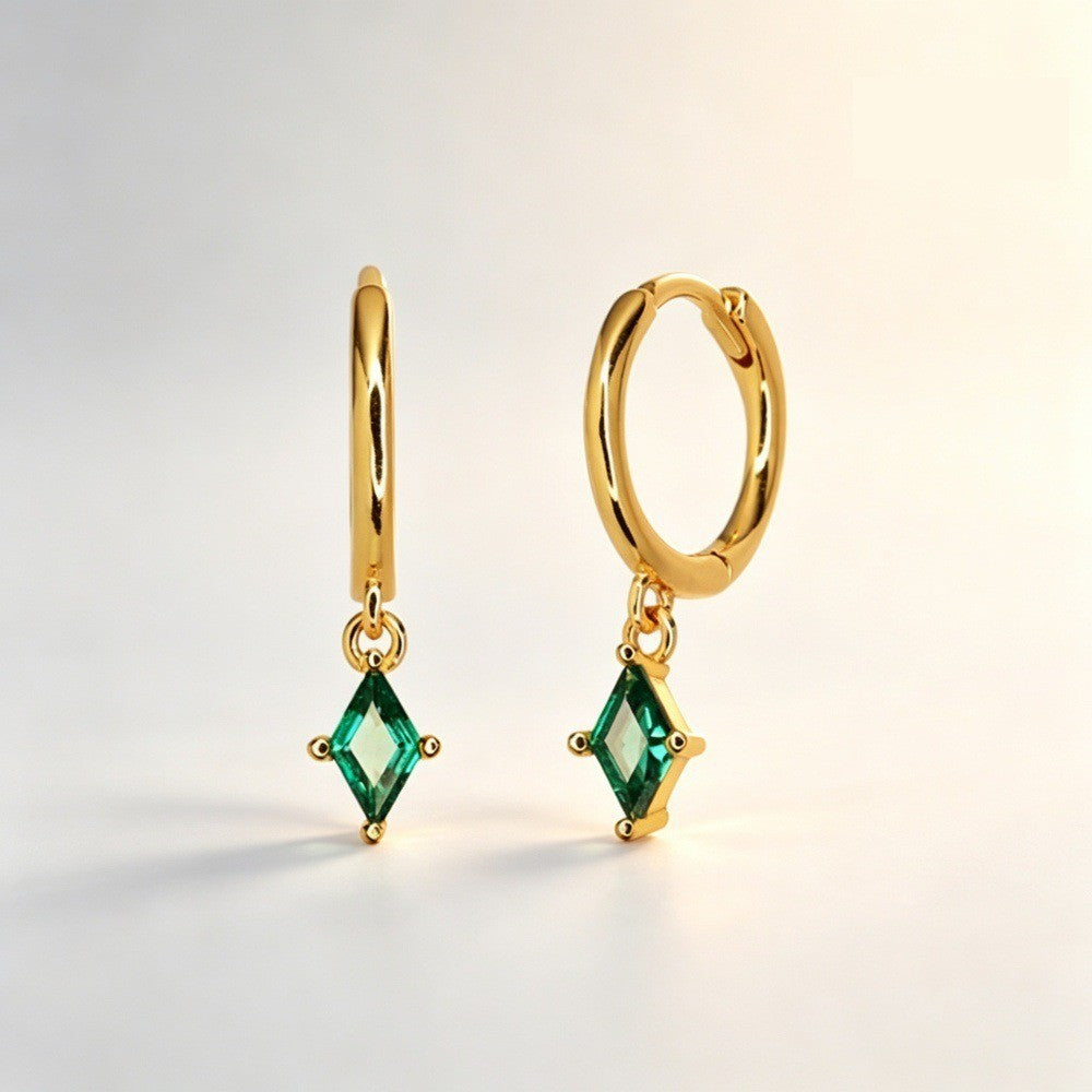 Dainty Green Rhombus Huggie Earrings