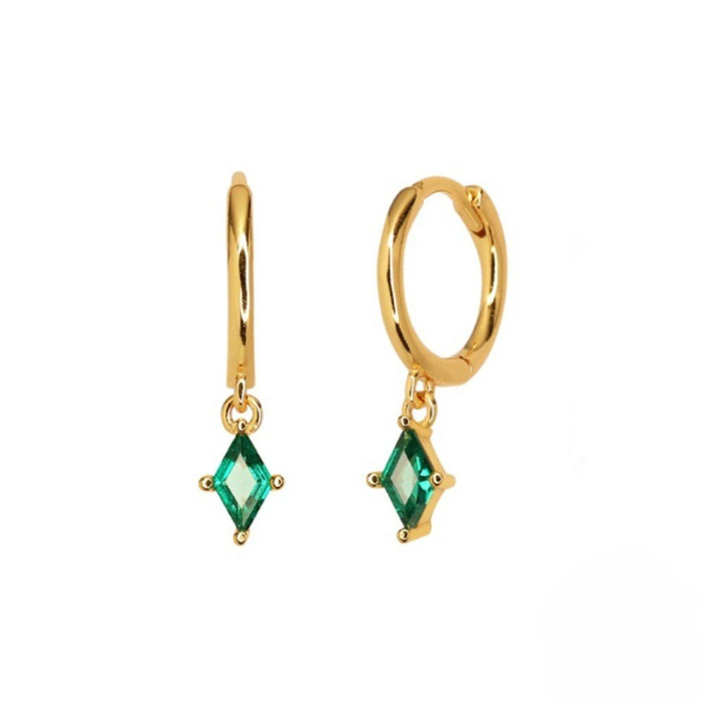 Dainty Green Rhombus Huggie Earrings
