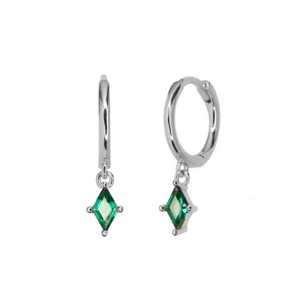 Dainty Green Rhombus Huggie Earrings