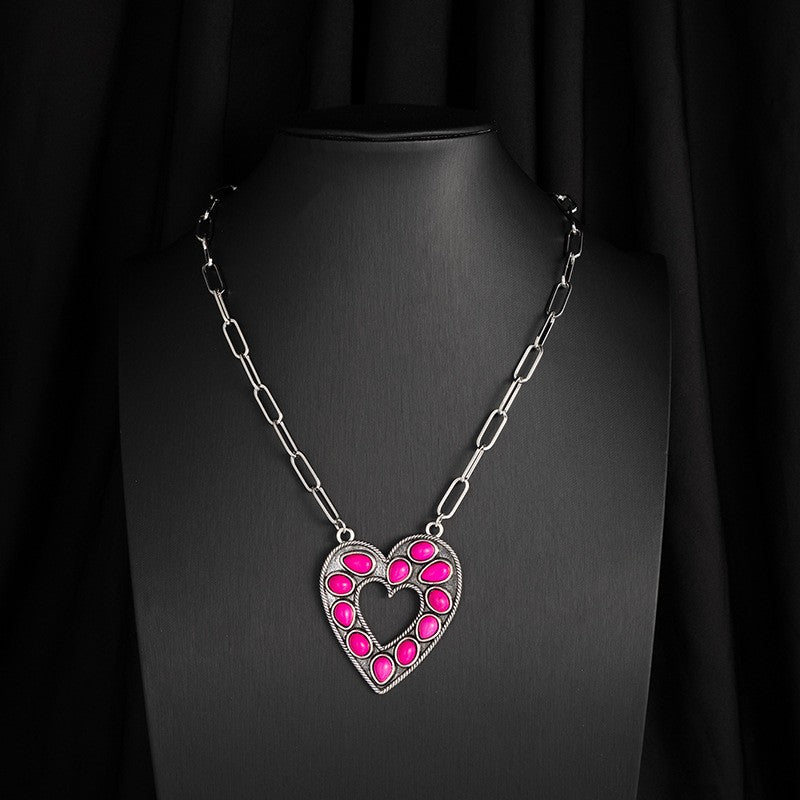 Vintage Pink Stone Heart Necklace
