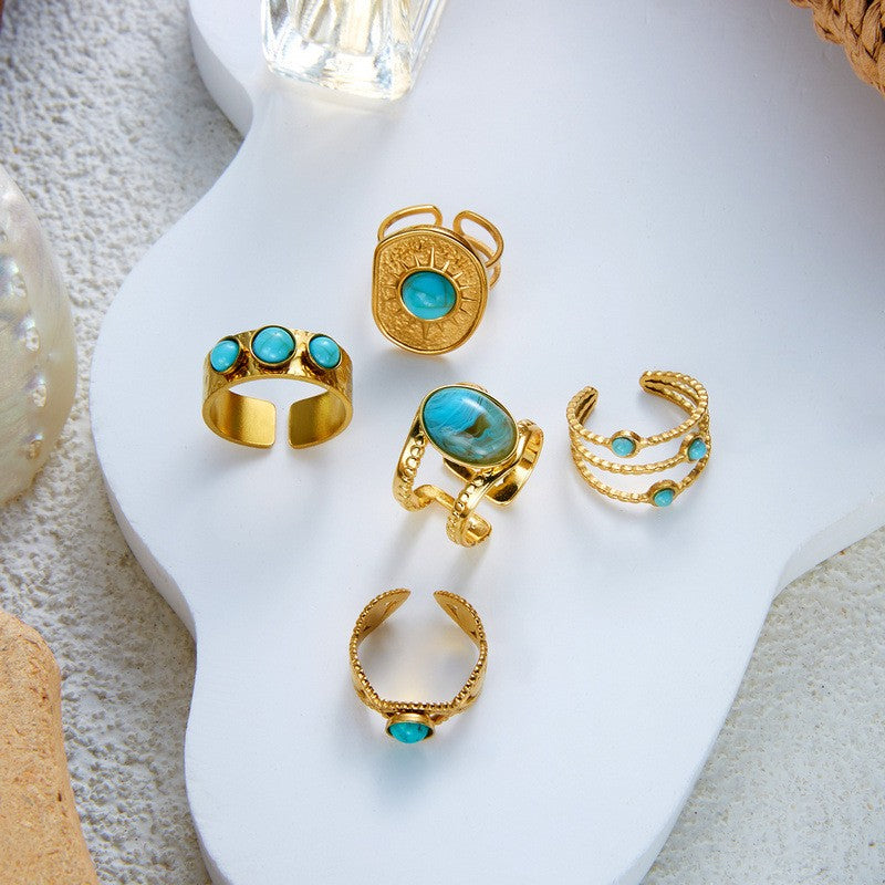 Boho Vintage Turquoise Stacking Ring Set