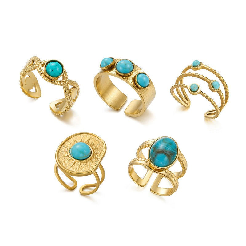 Boho Vintage Turquoise Stacking Ring Set