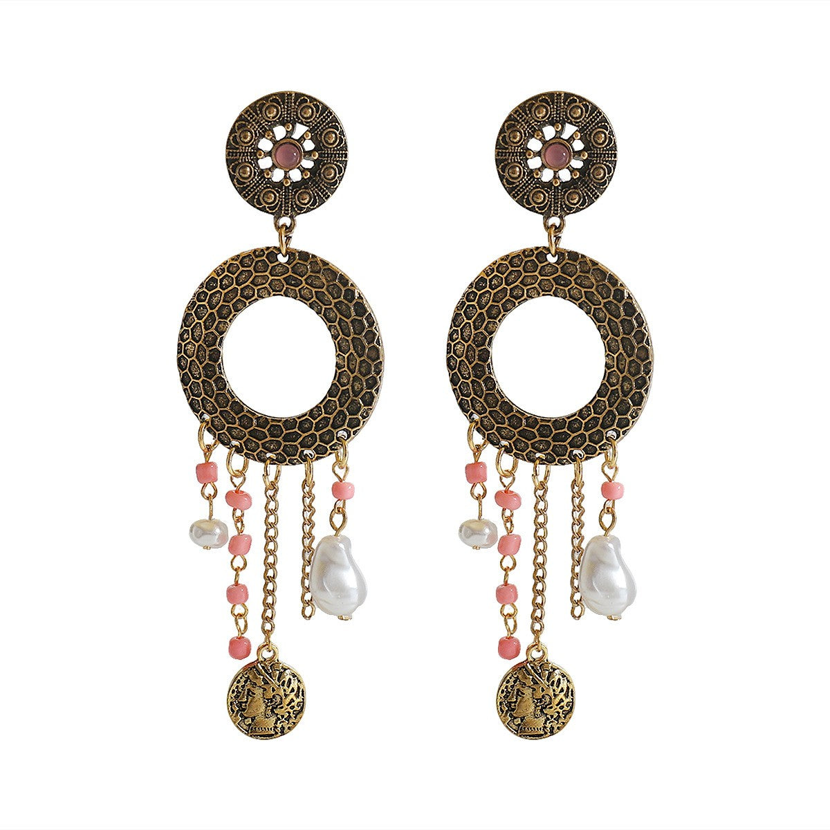 Classy Vintage Circle Pearl Drop Earrings
