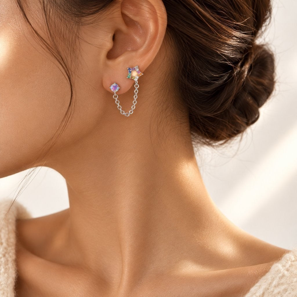 Dainty Colorful Star Chain Cartilage Earring