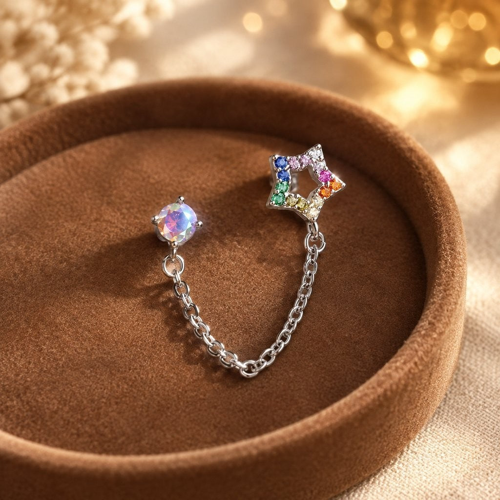Dainty Colorful Star Chain Cartilage Earring