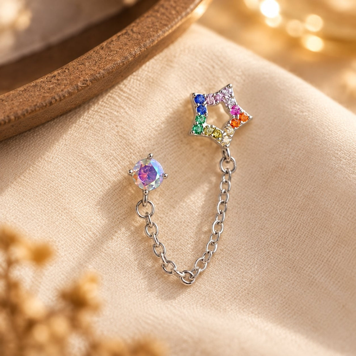 Dainty Colorful Star Chain Cartilage Earring