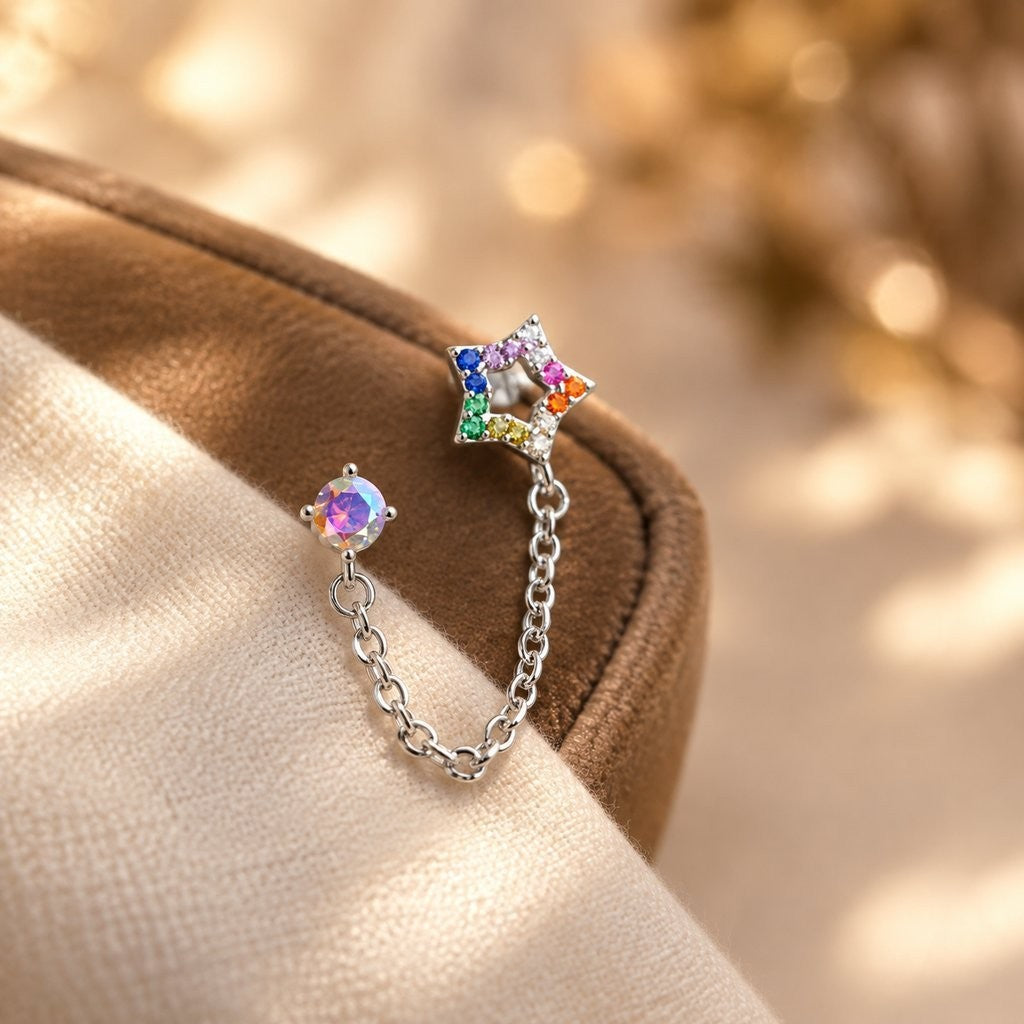 Dainty Colorful Star Chain Cartilage Earring