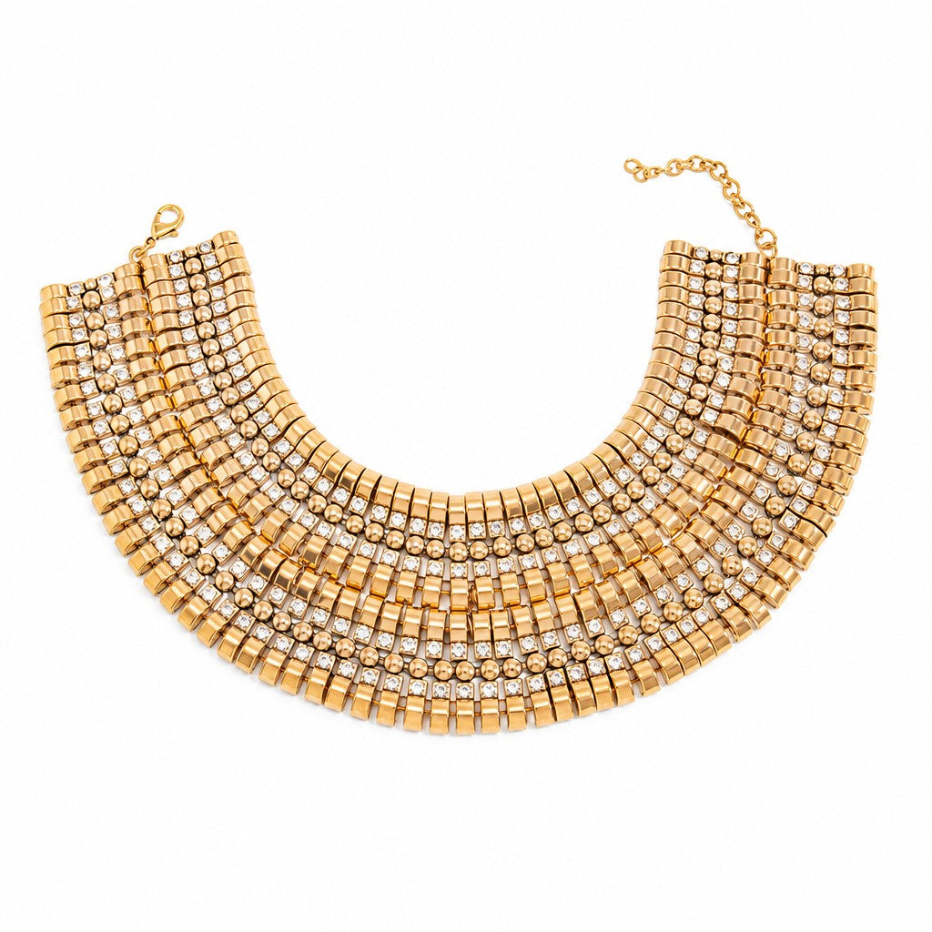 Classy Geometric Rhinestone Collar Necklace