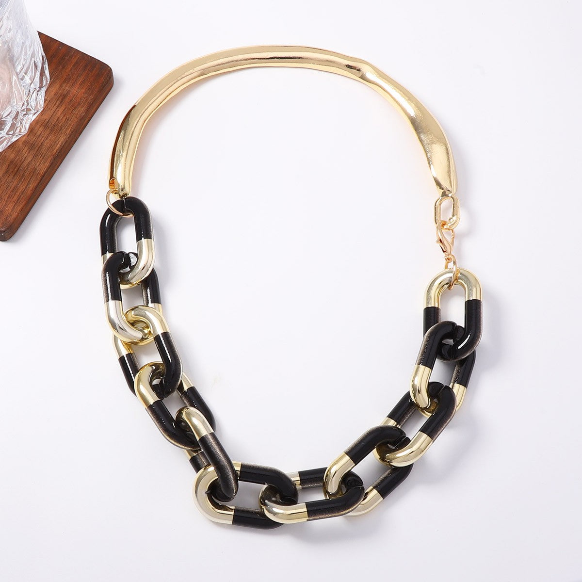 Vintage Red Geometric Chain Collar Necklace