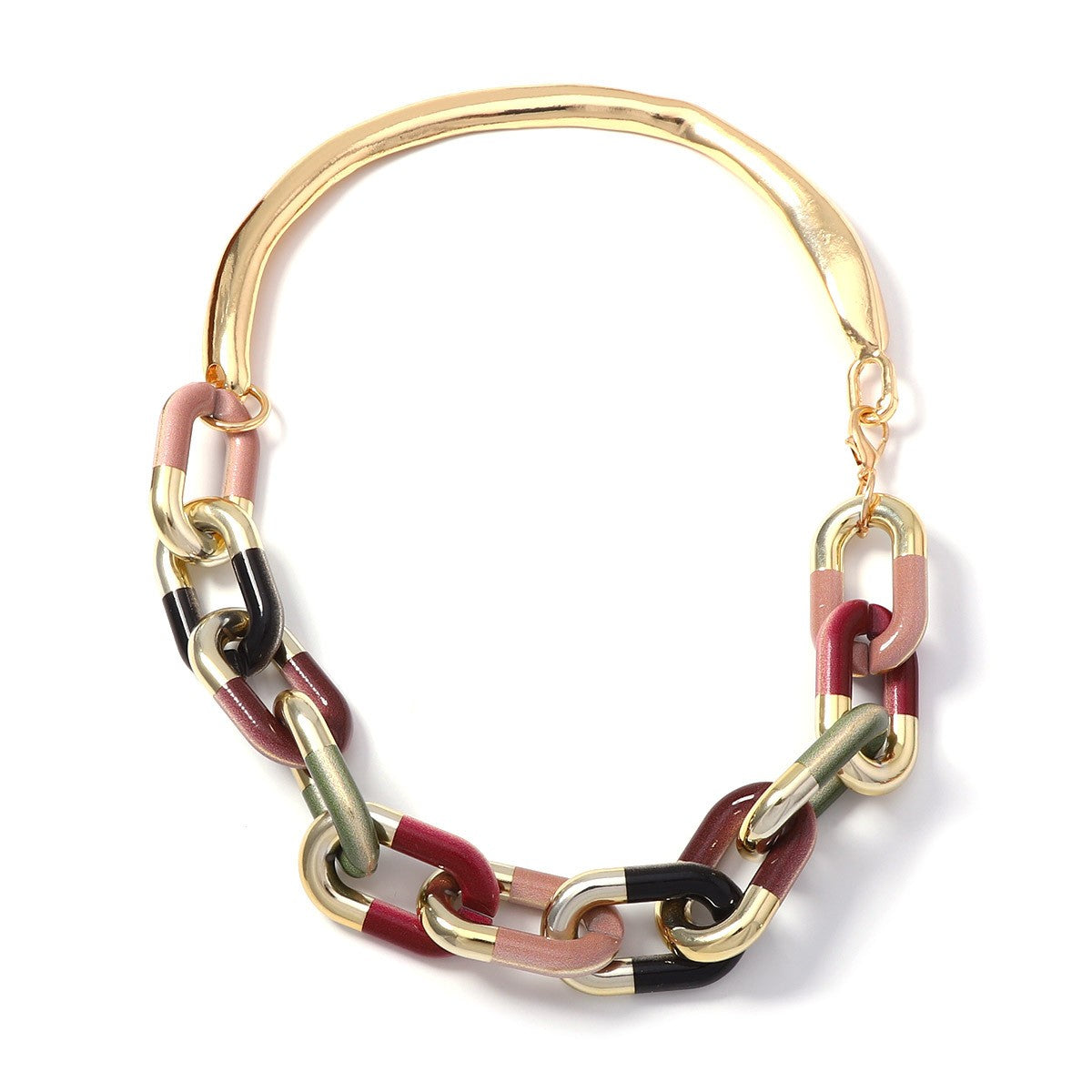 Vintage Red Geometric Chain Collar Necklace