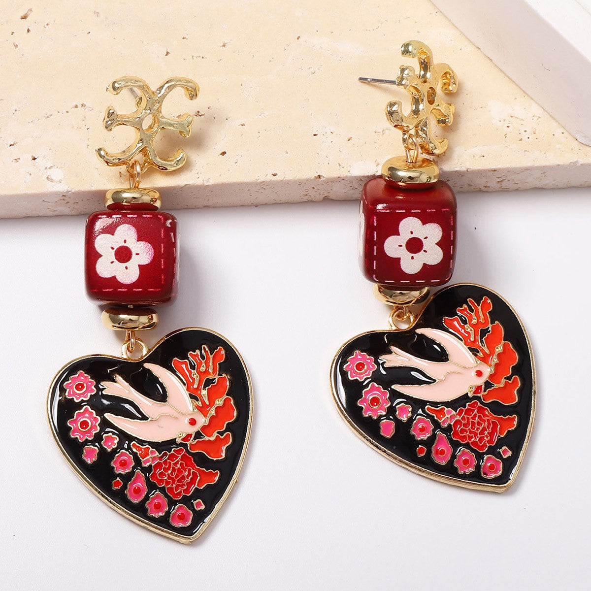 Classy Teal Enamel Flower Drop Earrings