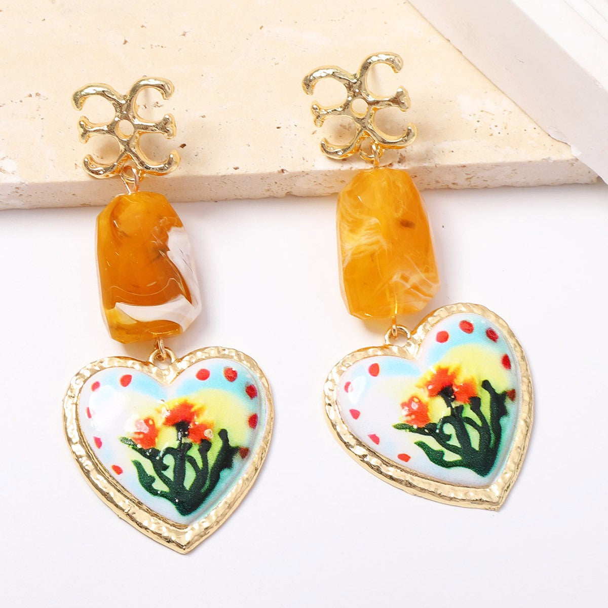 Classy Teal Enamel Flower Drop Earrings