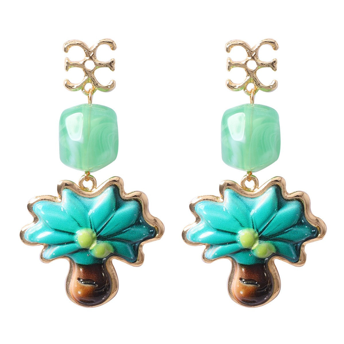 Classy Teal Enamel Flower Drop Earrings