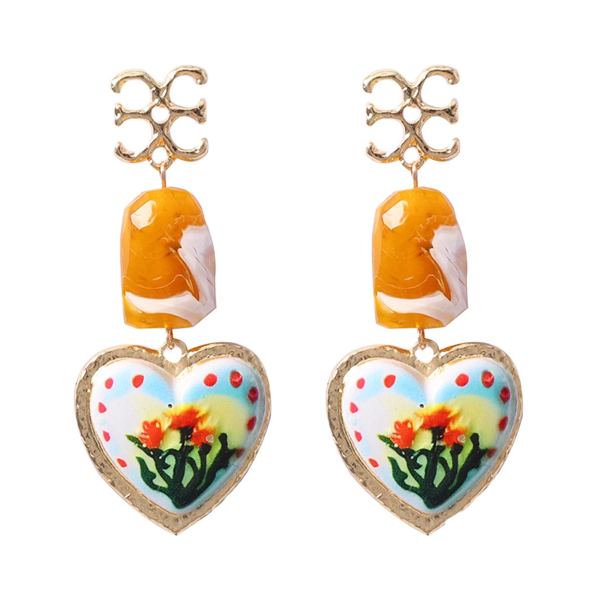 Classy Teal Enamel Flower Drop Earrings